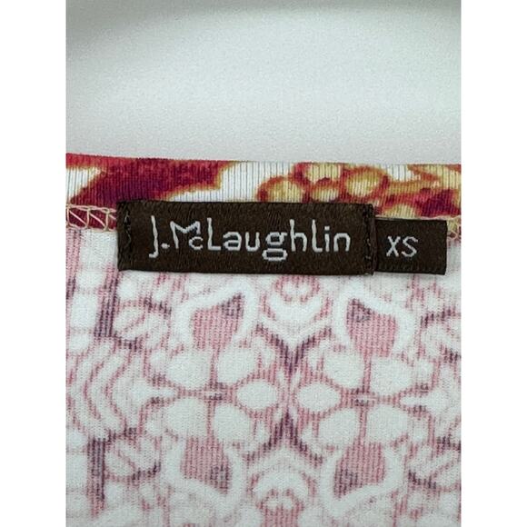 J. McLaughlin Pink and Yellow Floral Blouse 3/4 Sleeve Crewneck Resort Vacay XS - Picture 3 of 7